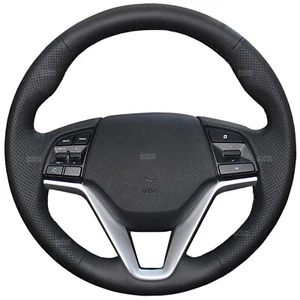 Steering Wheel Wrap For Hyundai Tucson 15-20 Black Perforated Leather Cover - Picture 1 of 12