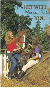 Get Well Soon Vintage Greeting Card ~ Show jumping Horse Riding Girls Female - Picture 1 of 1