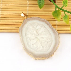 Fancy White Big Size Agate Slice Gold Plated Agate Lobster Pendant Necklace - Picture 1 of 3