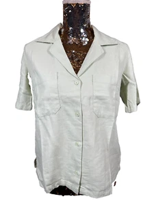 Bonprix Bodyflirt Bluse Größe 34 Damen Salbei kurzarm Kragen Leinenstoff Viskose - Bild 1 von 11