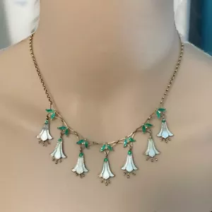 Collana dorata vintage anni '40 - Gilloche smalto giglio dei fiori della valle - Foto 1 di 2