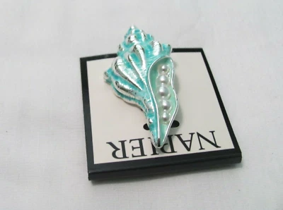 NOVO PINO NAPIER ~~ CONCHA AQUA E SILVERTONE COM PÉROLAS SIMULADAS - Imagem 1 de 4