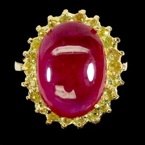 925 Sterling Silver Ring Oval Ruby 18x13mm Peridot Gemstone Jewelry Size 9 - Picture 1 of 13