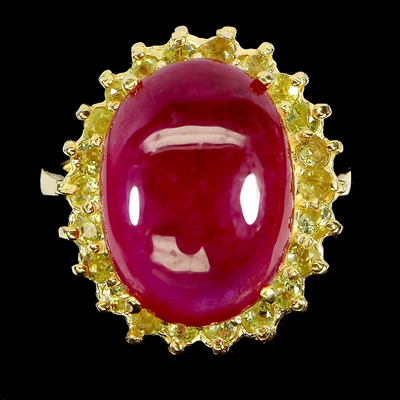 925 Sterling Silver Ring Oval Ruby 18x13mm Peridot Gemstone Jewelry Size 9 - Image 1 of 4