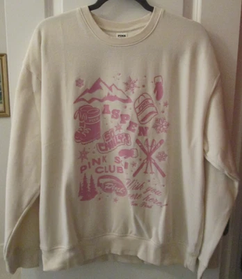 Victoria's Secret ROSA Aspen Sudadera Temática - Crema/Rosa - Damas Talla L *NUEVA CON ETIQUETAS Foto 1 de 2