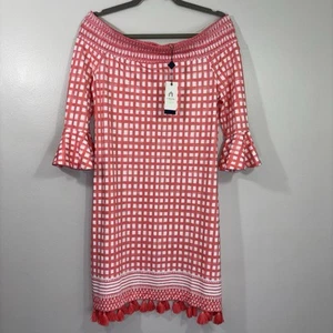 Cabana Life Nantucket Off the Shoulder Tassel Dress SMOCKED Size Medium Beach - Picture 1 of 7