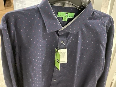 Camisa Bristol & Bull Para Hombres Azul Marino Con Lunares Abotonada XL Puños en Contraste Foto 1 de 4