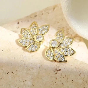 2 Ct Round Cut Lab Created Diamond Flower Women Stud Earrings 14K Yellow Gold FN - Picture 1 of 6