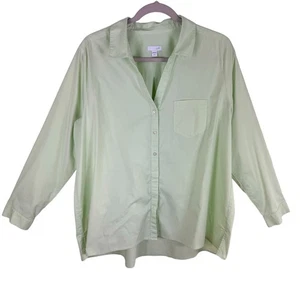 J. Jill Light Lime Green Collared Long Sleeve Button Up Cotton Blend Shirt Sz L - Picture 1 of 9