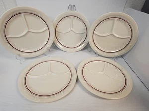 Lot Of 5- Syracuse China Red Rim - Smooth Edge - Divided Grill Plates - Vintage - Picture 1 of 17
