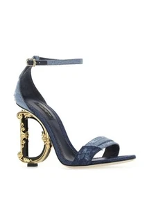 Dolce & Gabbana Patchwork Denim Designer Sandals w/ Baroque DG SZ 37 - Picture 1 of 3