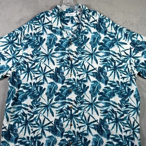 Camicia Caribbean Camp uomo 3XB blu bianco palma tropicale manica corta bottoni nuova senza etichette - Foto 1 di 9