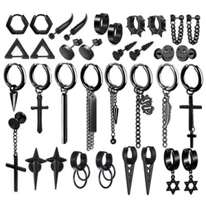Stainless Steel Stud Earrings - Black Color Multiple Styles Street Pop Hip Hop - Picture 1 of 44
