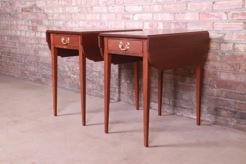 Stickley Federal Solid Cherry Wood Pembroke Tea Tables, Newly Refinished Cover