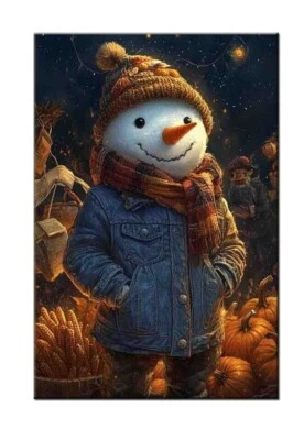 Muñeco de nieve con calabazas impresiones artísticas, acogedora decoración de arte de pared navideña, regalo de temporada Foto 1 de 4