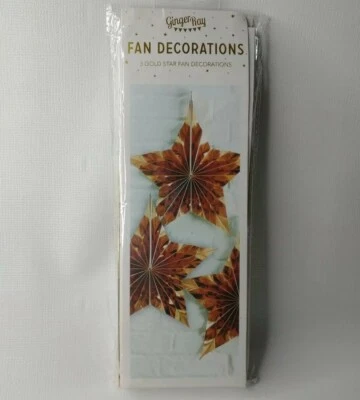 Ginger Ray 3 金星粉丝装饰金属纸星星派对装饰 — 第 1/4 张图片