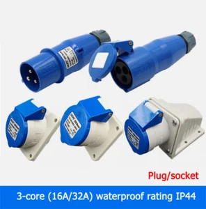 230V 16/32Amp 3Pin Industrial Site Plugs &Socket IP44 Male/Female Connector 2P+E - Picture 1 of 26