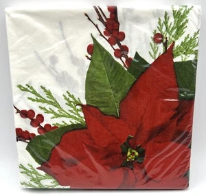 Pure Poinsettia Holly Flower Christmas Holiday Party Paper Luncheon Napkins - Picture 1 of 1