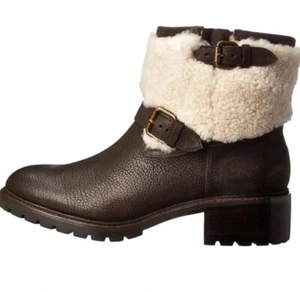 Coach "Gabriella" Winter Chestnut Leather boot lug sole shearling ankle size 7 - Picture 1 of 11