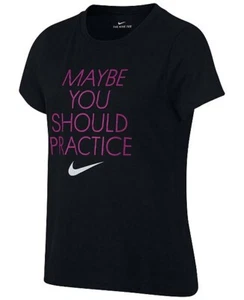 The Nike Tee Big Girls S/S Cotton Graphic T-Shirt Sz S M Black Pink - Picture 1 of 6