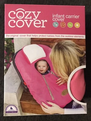 NEW Cozy Cover Infant Carrier Cover Secure Baby Car Seat Cover Pink White - Image 1 of 3