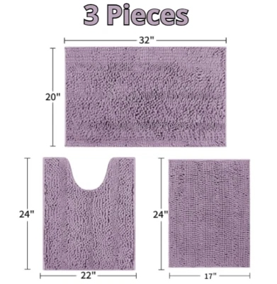 Набор из 3 полосатых лавандовых ковров для ванной ACCUMTEK ультрамягкие нескользящие - Изображение 1 из 4