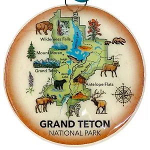 Albero di Natale Ornamento Parco Nazionale Grand Teton - Mappa cattura luci vetro artistico - Foto 1 di 5