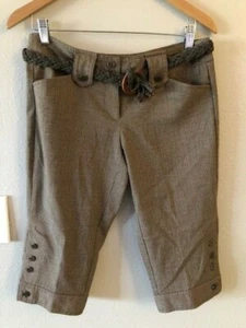 No Boundaries Shorts Junior's 7 Stretch Bermuda Tan Buttons Belt Pin Striped - Picture 1 of 6
