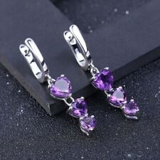 3 Ct Heart Simulated Purple Amethyst Drop/Dangle Earrings 14K White Gold Plated