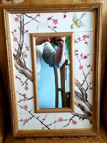 Gorgeous Oriental Bird and Cherry Blossoms Vintage Mirror Cover