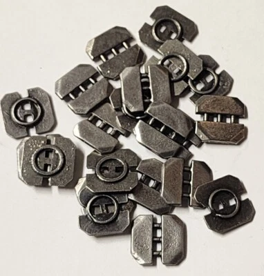 20 - Small Light Brass Tone Metal Sew-through 2-hole Square Buttons - Bag of 20 - Image 1 of 4