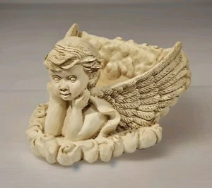 Vintage Resin Plaster Angel Cherub Clouds Wall Pocket Planter Decor 8" x 7.5" - Picture 1 of 12