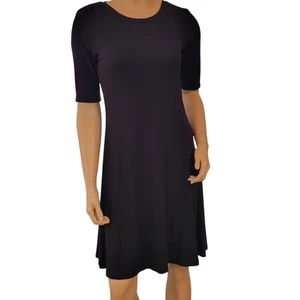 Old Navy Ribbed Dress Size Medium Black Fit & Flare 1/2 Sleeve Capsule Wardrobe - Picture 1 of 13