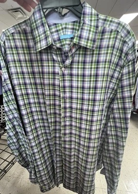 J. Camisa de vestir Press para hombre azul a cuadros de algodón con botones - talla XL Foto 1 de 4