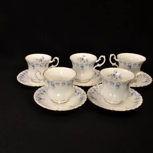 Royal Albert Footed Mini 5 Sets Cups Saucers Montrose Memory Lane Gold 1965-2007 - Picture 1 of 12