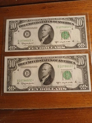 1950D $10 FEDERAL RESERVE STAR NOTES (RARE) (2 CONSECUTIVE) CHOICE UNCIRULATED - Image 1 of 2