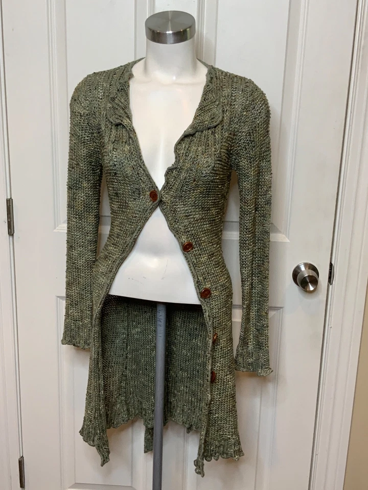 Cárdigan BCBG Max Azria Verde Multicolor Tejido Largo con Cinturón, Talla S Foto 1 de 4