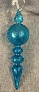 Blown Glass Finial Ornament Aqua Blue Swirl 8.5” EUC - Picture 1 of 4