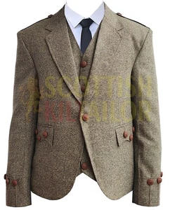 Giacca e gilet kilt argyll tweed kaki scozzese - giacca argyll uomo in vendita - Foto 1 di 3