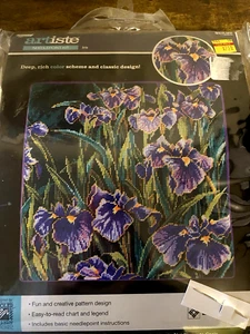 Zweigart Artiste Needlepoint Kit 'Iris Blooms' Purple 14x14 1088962 NEW - Picture 1 of 8