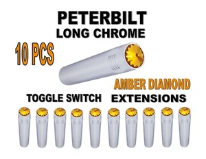 Peterbilt Long Chrome Toggle Switch Extensions - Amber set of 10 - Picture 1 of 5