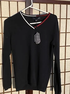 Tommy Hildiger maglione scollo a V blu navy con colletto rosso e bianco - Foto 1 di 6