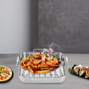 Roasting Pan with Rack 16.5 Inch Stainless Steel Rectangular Turkey Roaster Pan - Picture 1 of 20