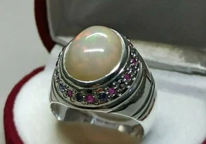 Natural Oval Shape Australian Fire Opal Sterling Silver 925 Handmade Women Ring - Picture 1 of 12