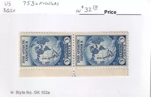 SELLOS DE MATT SCOTT #753b EMISIÓN BYRD, PAR DE LÍNEAS HORIZONTALES, MNGAI CV $32,50 - Imagen 1 de 2