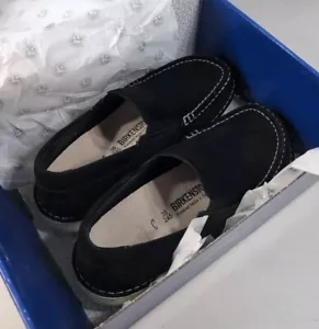 Birkenstock Duma zapatos de cuero de gamuza negros para mujer talla 7 costuras en contraste para hombre talla 5 - Imagen 1 de 16