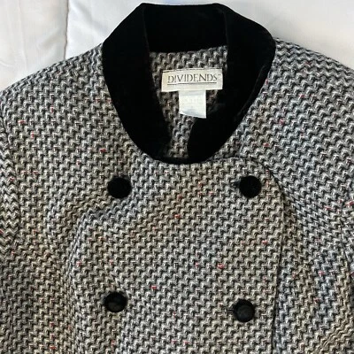 Jaqueta de tweed vintage blazer mistura de lã peito duplo acabamento de veludo clássico escritório M - Imagem 1 de 4