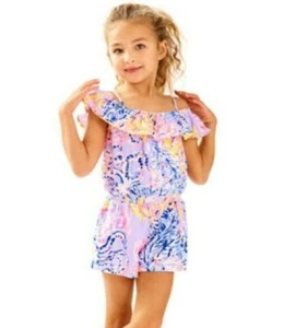 NEW Lilly Pulitzer GIRLS EMONI ROMPER Lilac Verbena Purple Yellow XL 12 14 - Picture 1 of 8