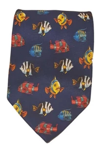 ADDICTION HERREN KRAWATTE 4 X 58 BLAU MIT BUNTEN MEERESFISCHEN, GEBRAUCHT - Bild 1 von 4