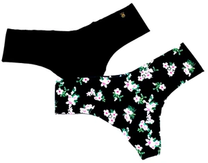 medium - NWT Victoria's Secret raw cut thong panty black floral $12.50 tag (c321 - Picture 1 of 2
